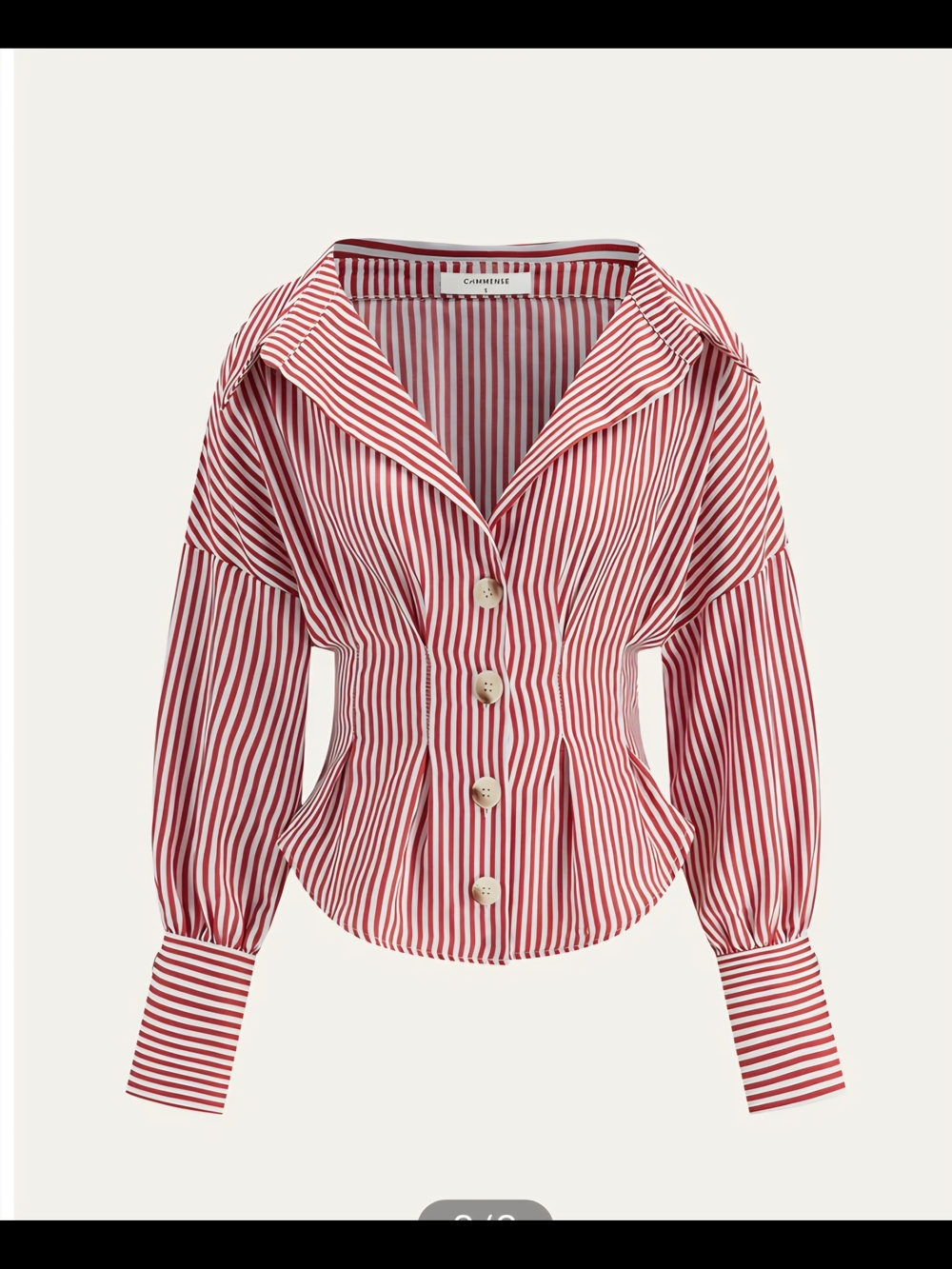 Commense Striped Collared Shirt with Waist-Cinching Design